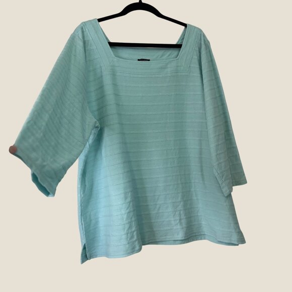 Talbots Square Neckline Rope Pattern Blue Blouse 3/5 Sleeve Size 2X - Picture 1 of 8